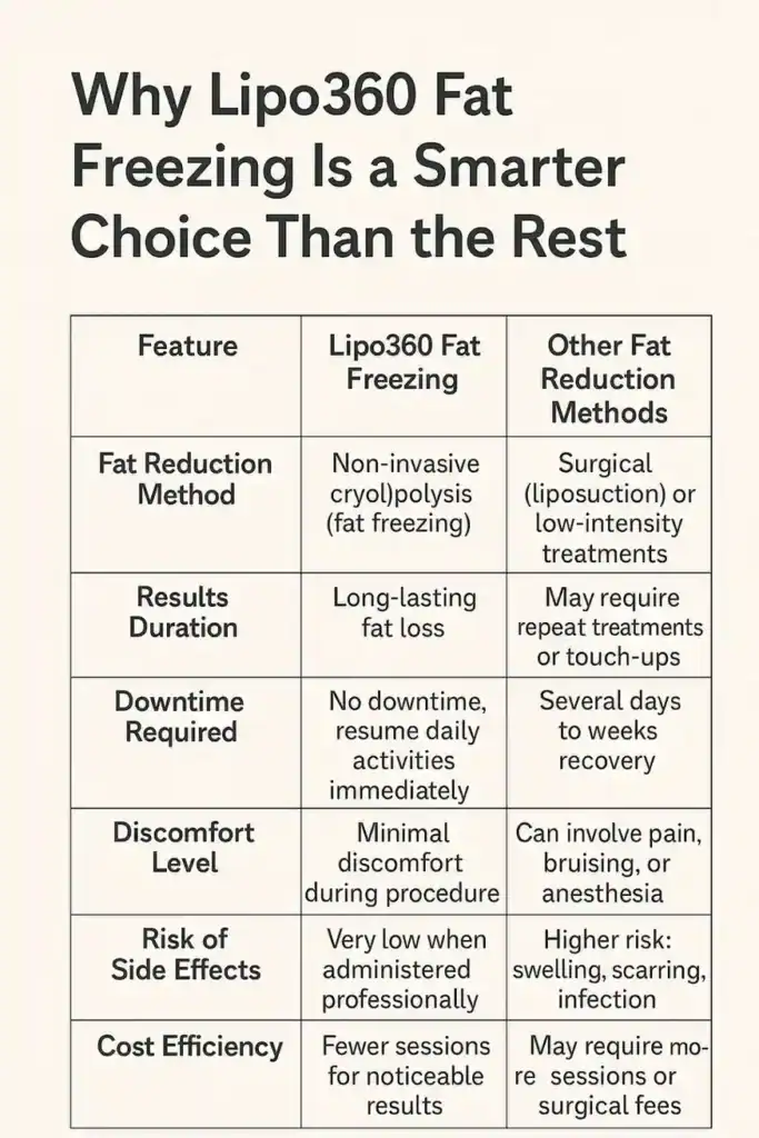 Is it possible to permanently freeze fat cells? 2 Table showing benefits of fat freezing to remove fat cells Feltham from Lipo 360