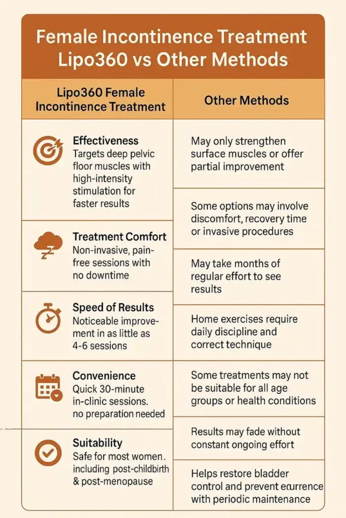 Comprehensive Guide To Female Incontinence Treatment Options 1 Table showing benefits of incontinence treatment Feltham