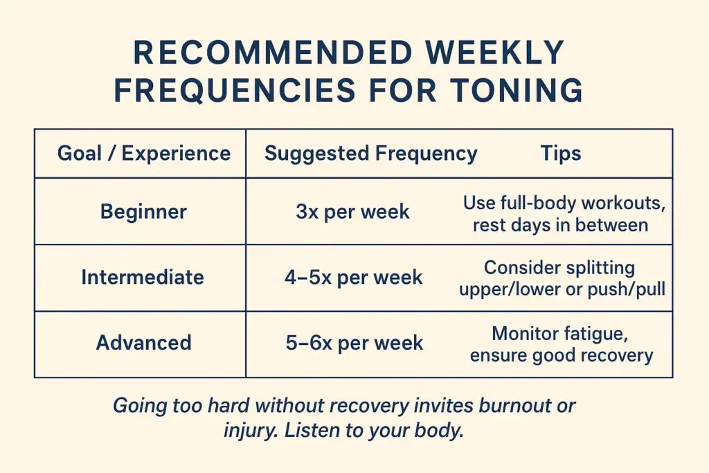 Achieving the Perfect Tone: How Often Should You Exercise for Results? 2 Graphic to show how often you should do exercise to help with toning Feltham